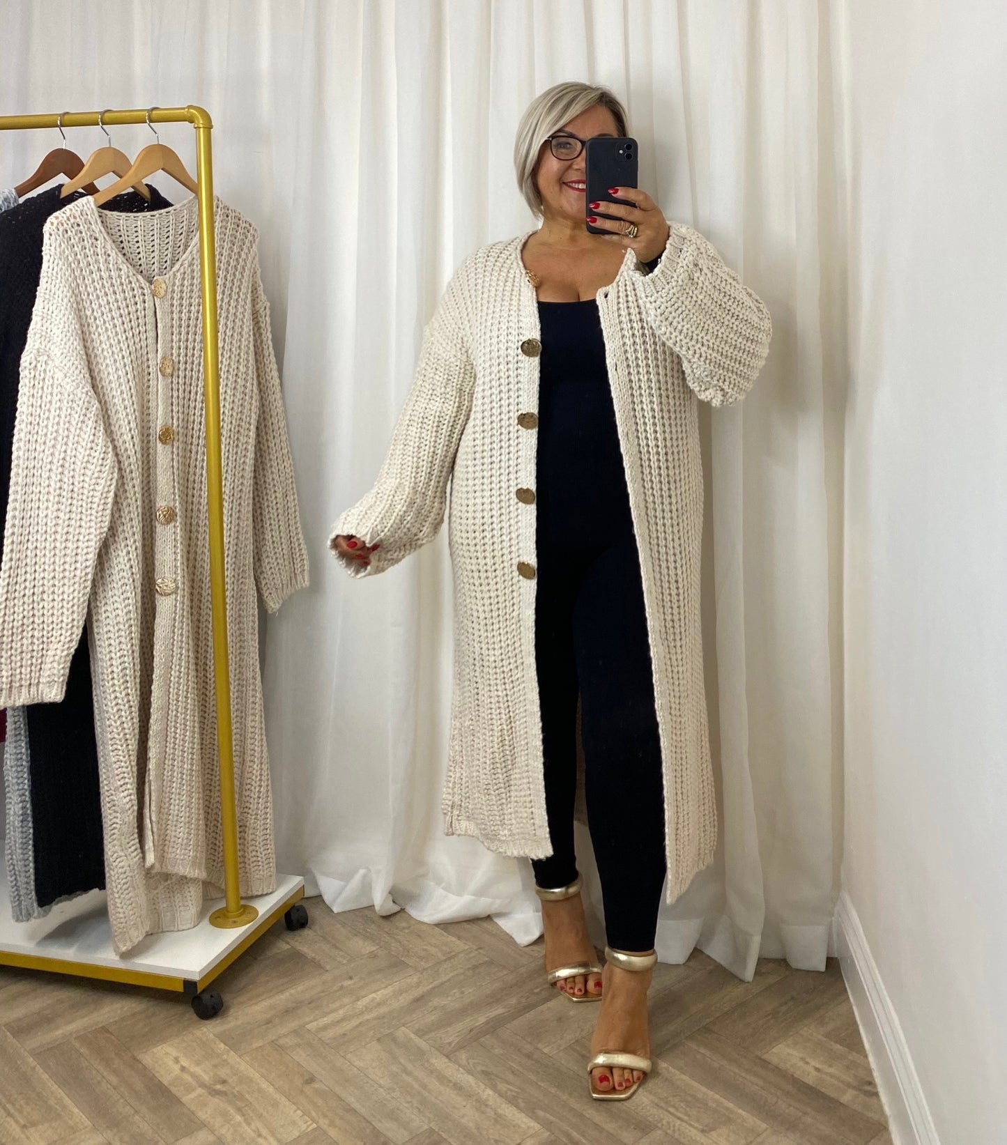 Cream Oversize Knit Long Cardigan