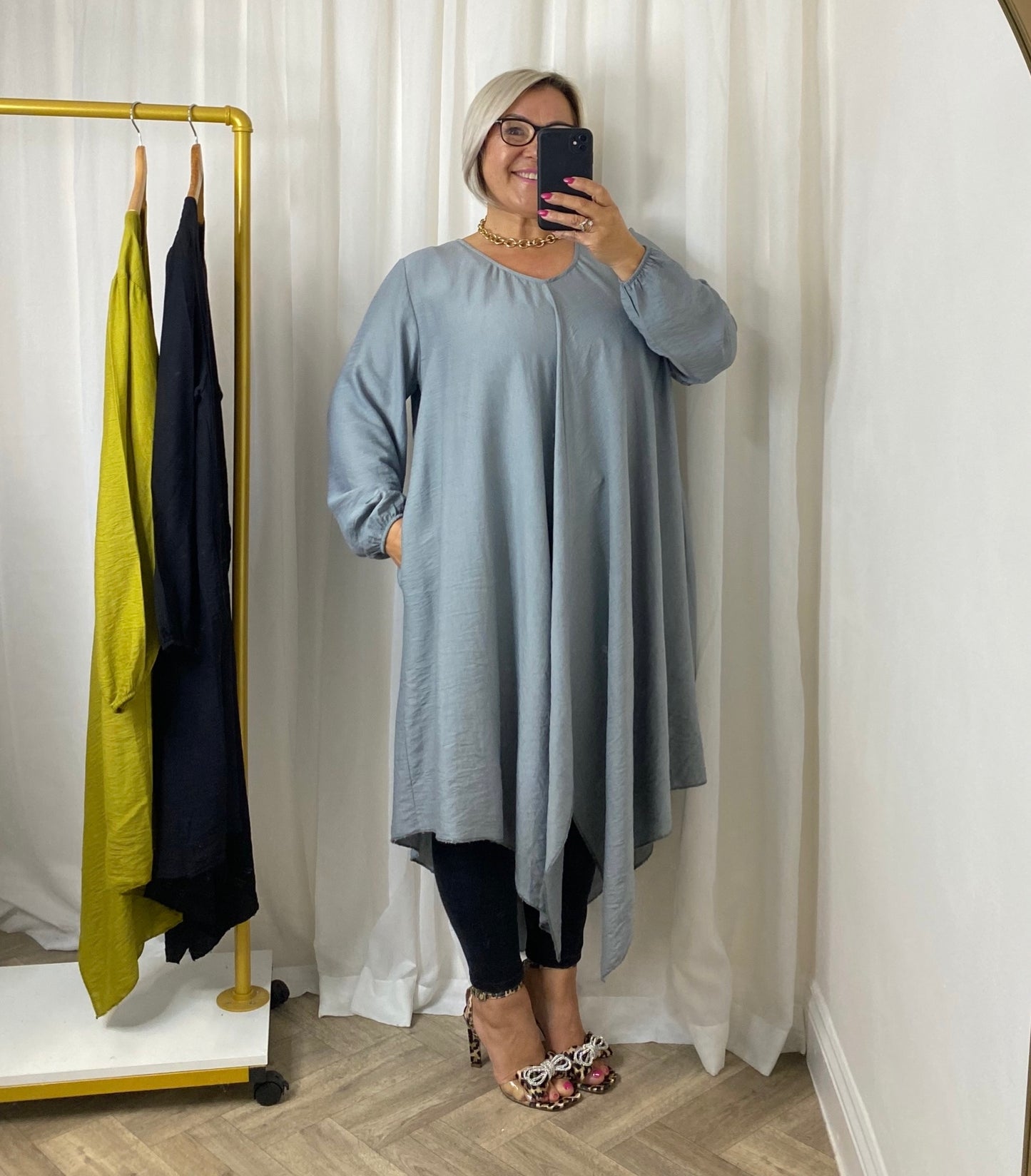 Asymmetric Hem Swing Grey Dress