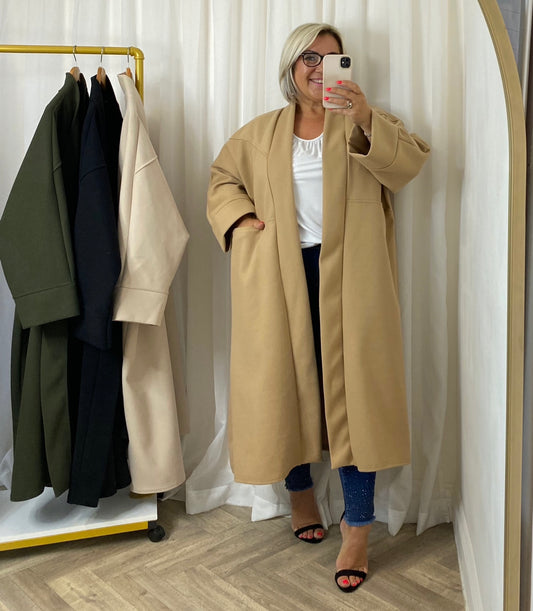 Beige Open Front Coat