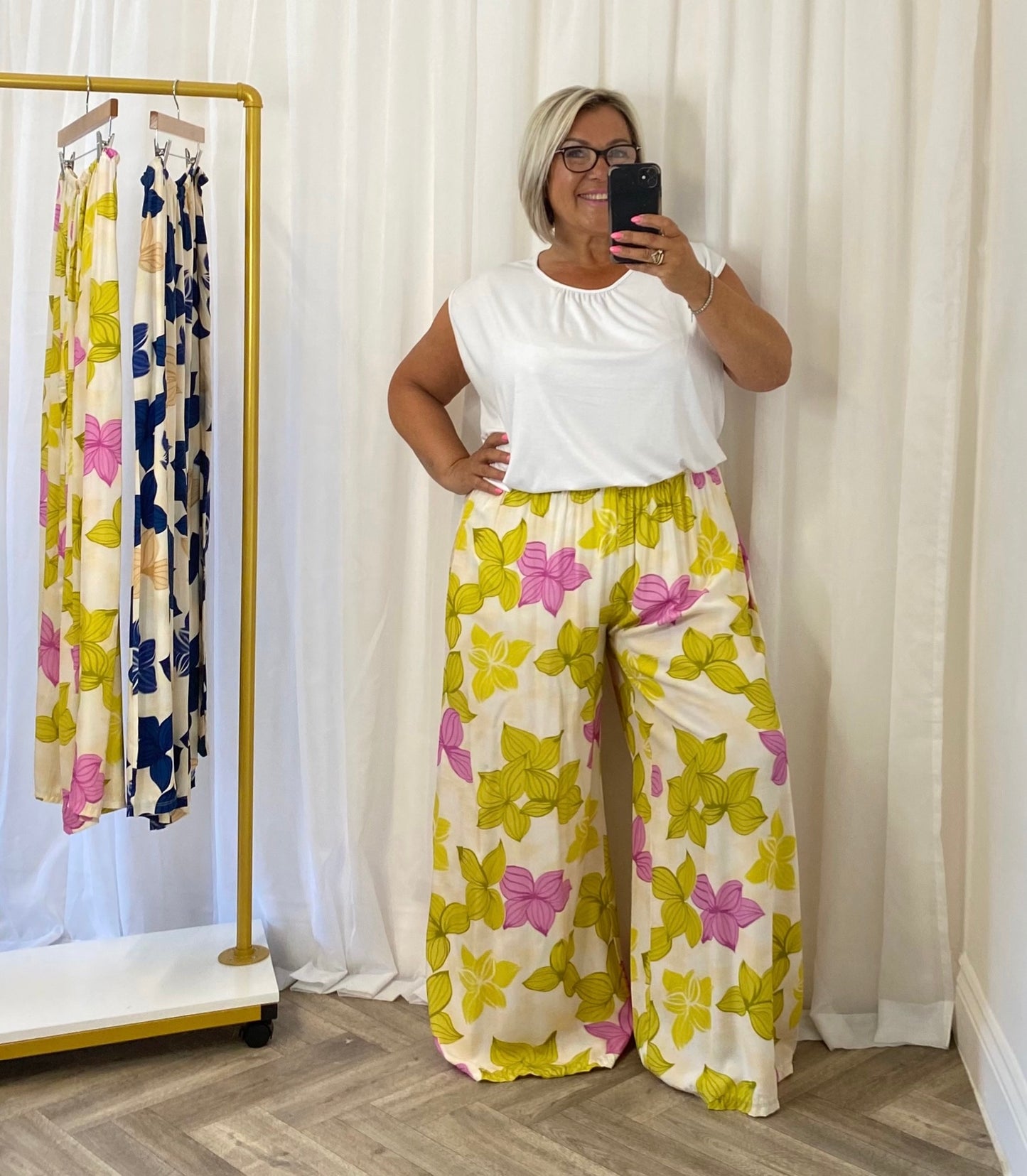 Lime Green & Pink Wide Leg Trousers