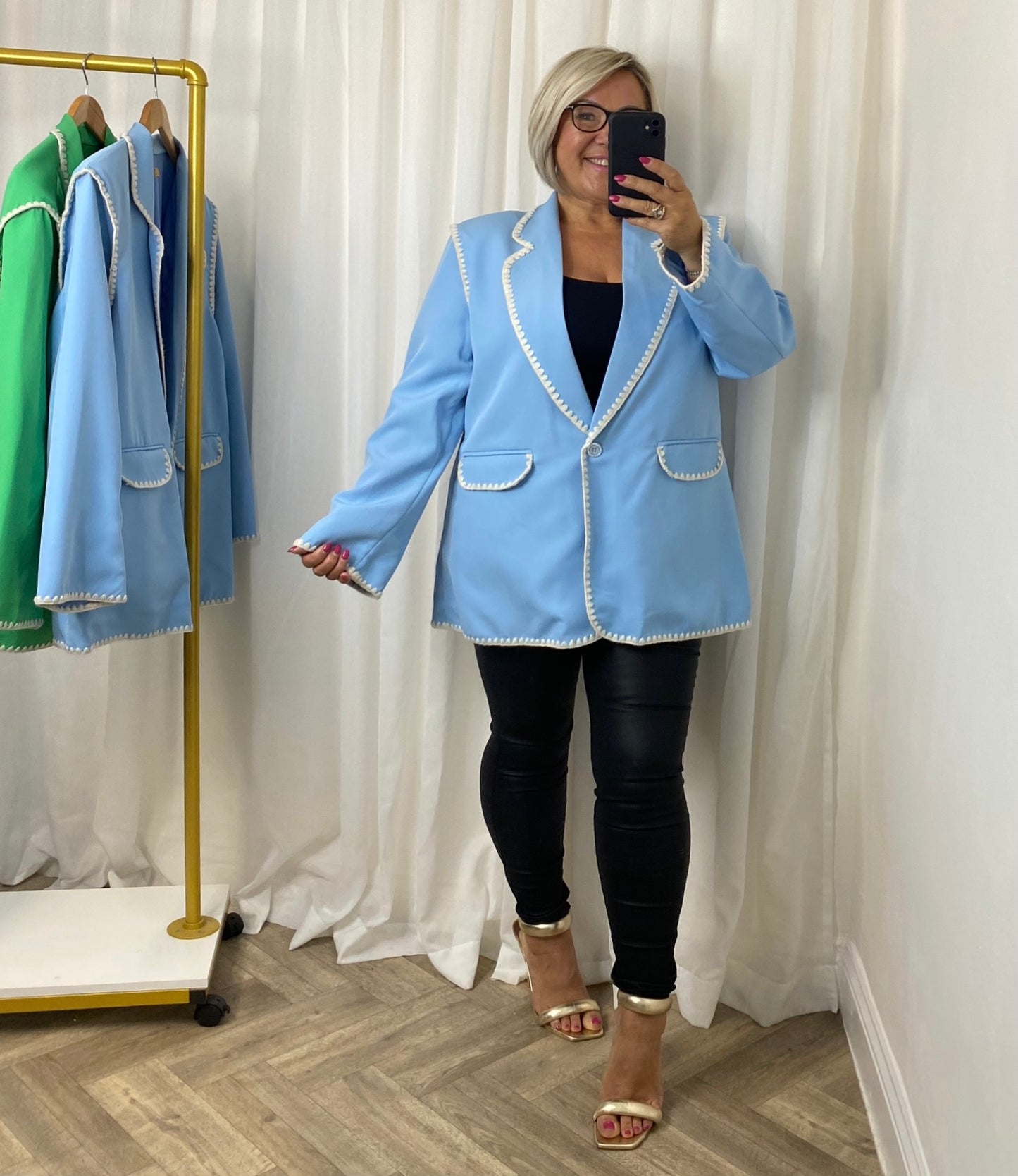 Sky Blue Scalloped Edge Blazer