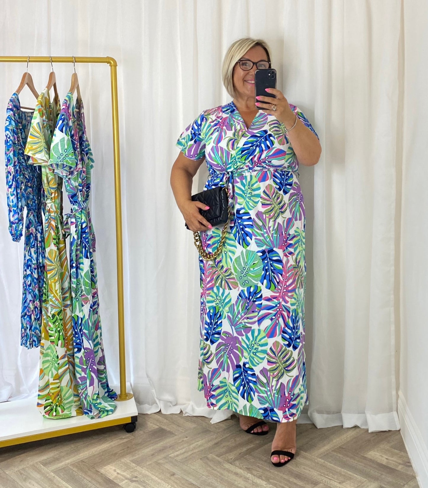 Blue Tropical Print Maxi Dress