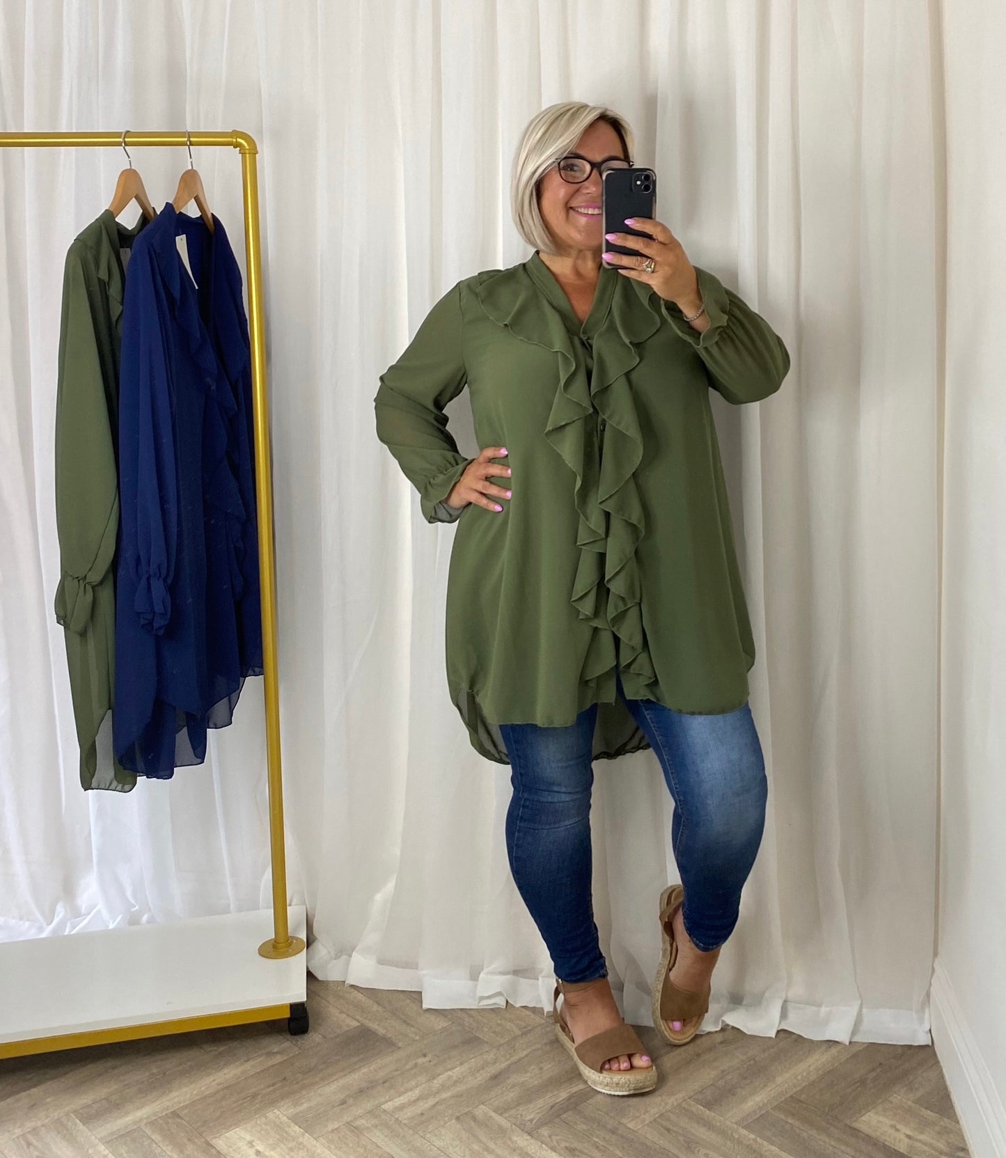 Khaki Frill Front Shirt