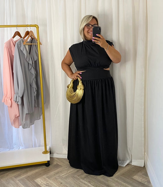 Sleeveless Cutout Black Maxi Dress