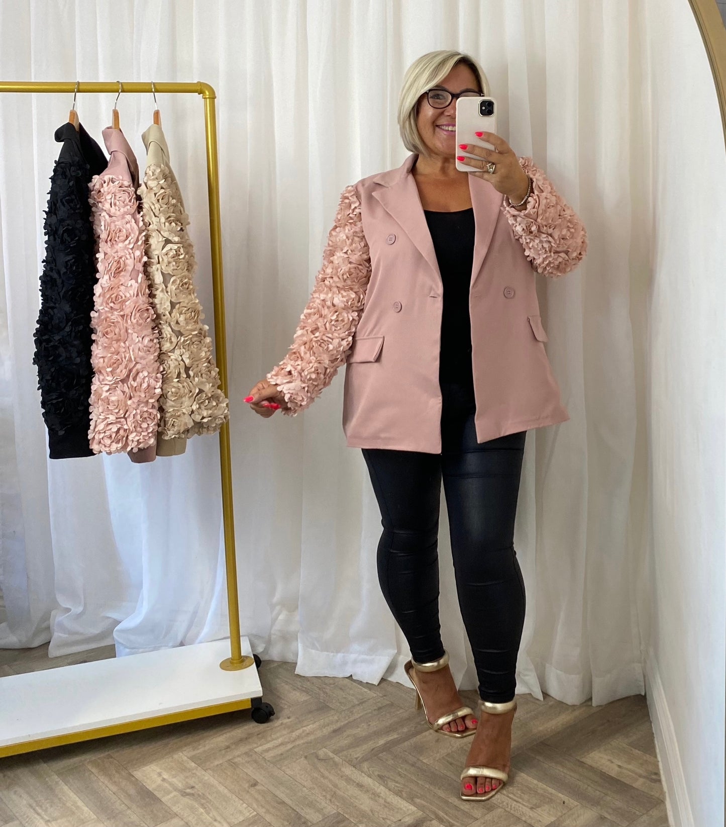 Pink Flower Sleeve Blazer