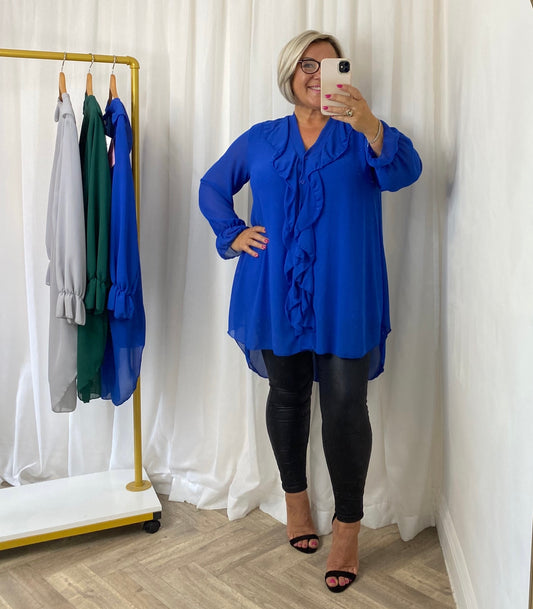 Blue Frill Front Shirt