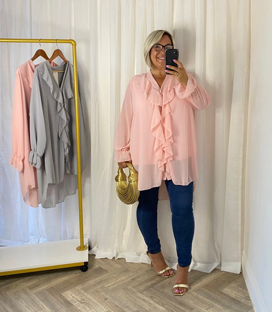 Powder Pink Frill Front Shirt