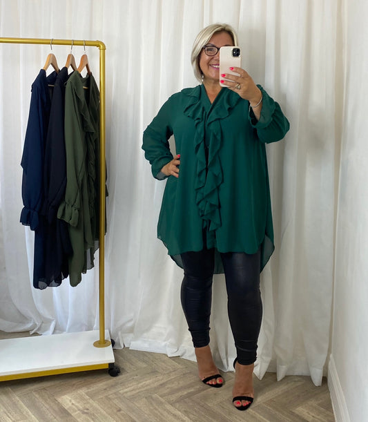 Green Frill Front Shirt