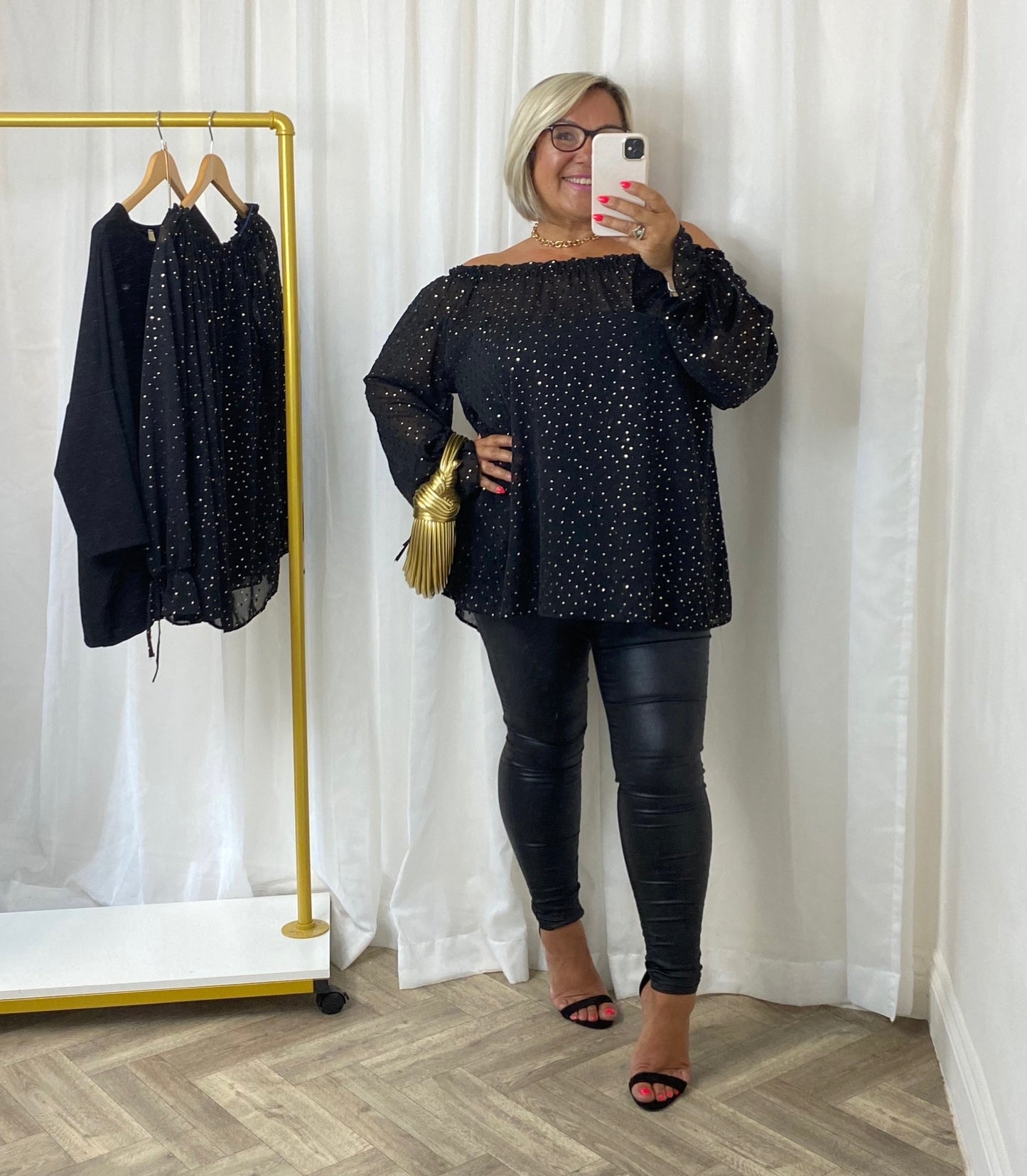 Gold On Black Bardot Top