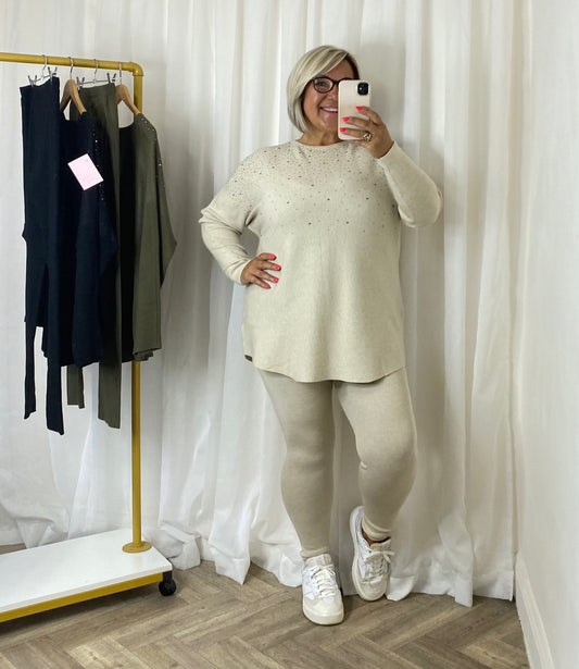 Luxe Knit Cream Embellished Lounge Wear