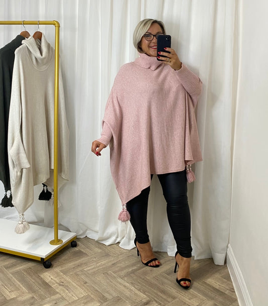 Pink Tassel Poncho