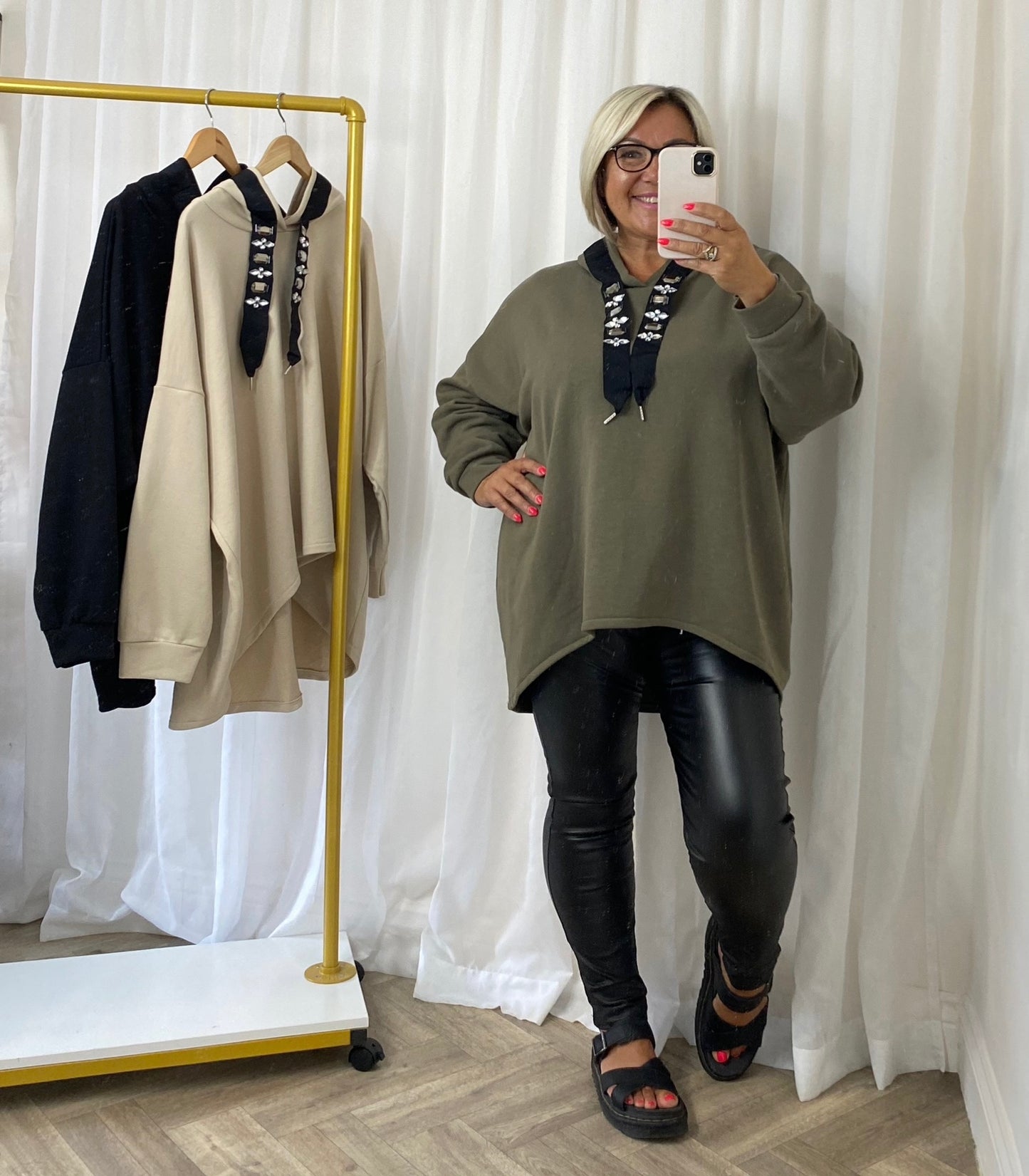 Khaki Embellished Hoody