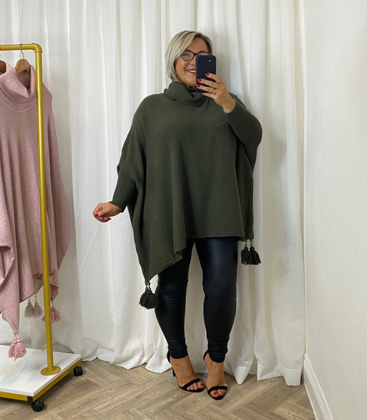 Khaki Tassel Poncho