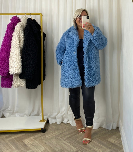 Blue Fluffy Teddy Coat