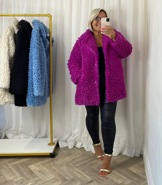 Plum Fluffy Teddy Coat