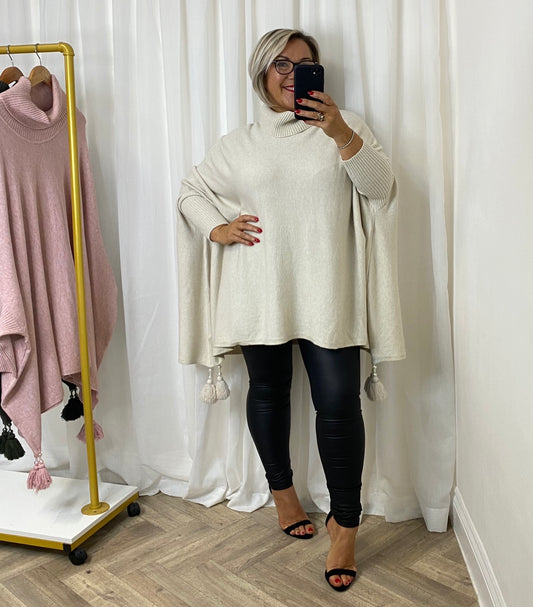 Cream Tassel Poncho