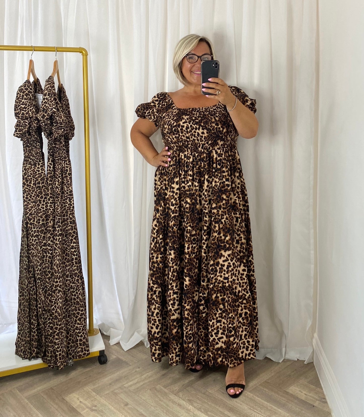 Leopard Print - Puff Sleeve Maxi Dress