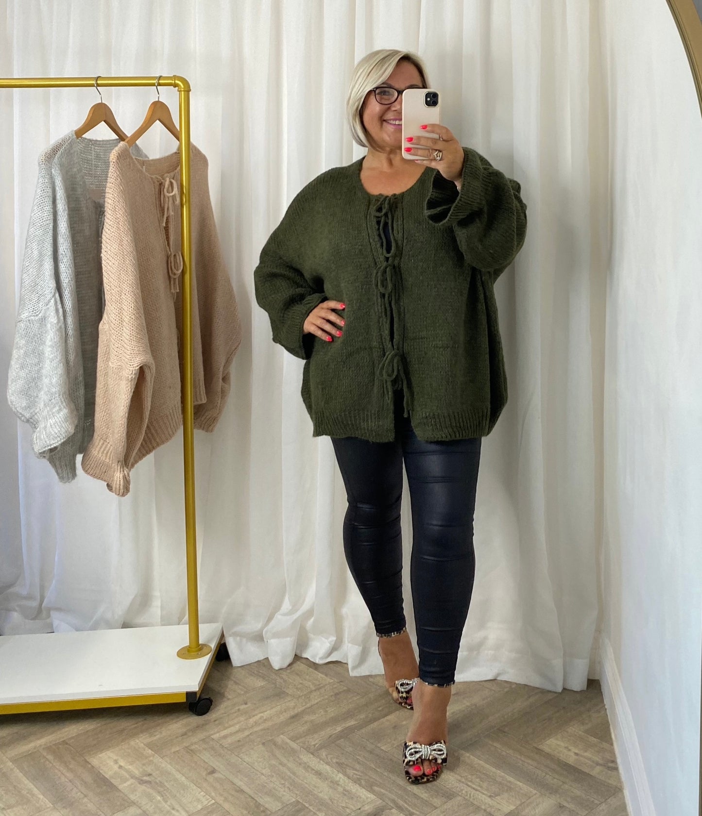 Khaki Tie knit Cardigan