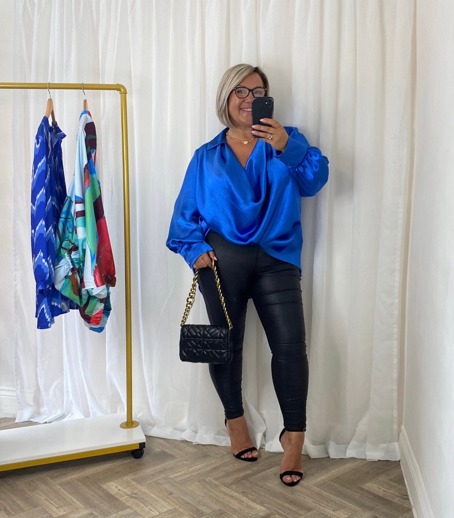 Oversize Satin Top In Blue