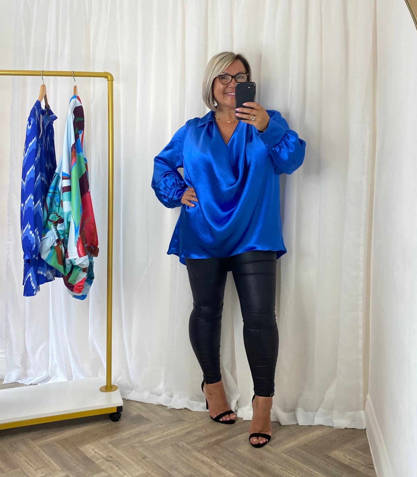 Oversize Satin Top In Blue