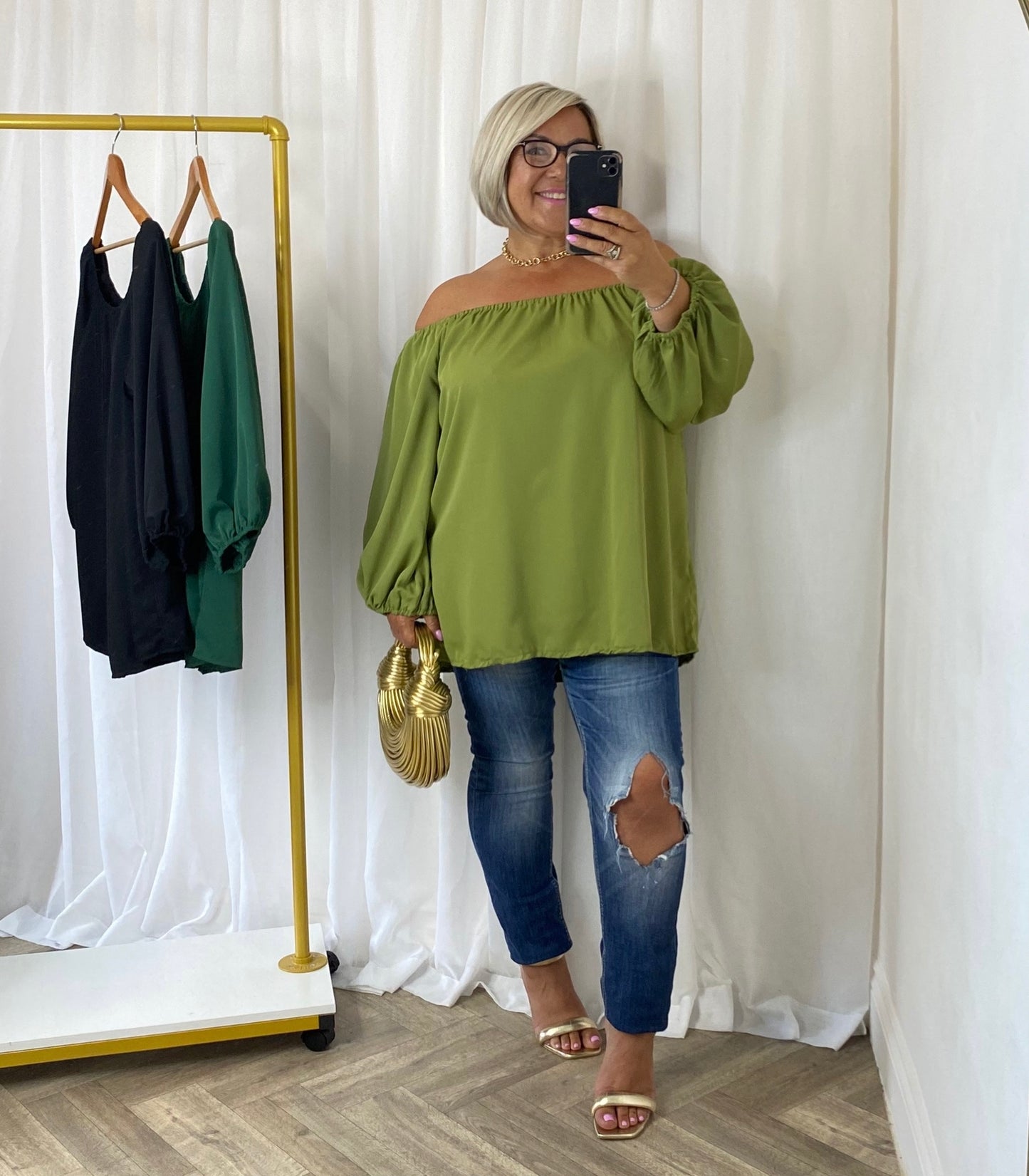 Pale Green Bardot Top