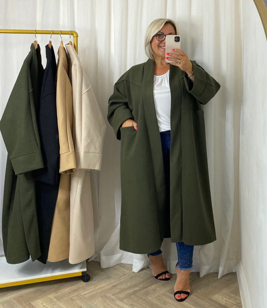 Khaki Open Front Coat