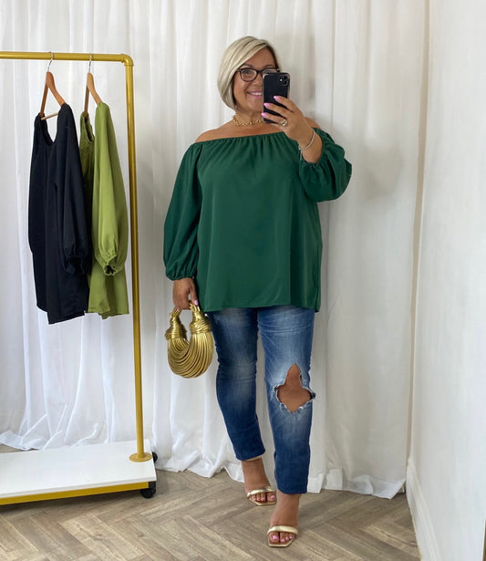 Green Bardot Top